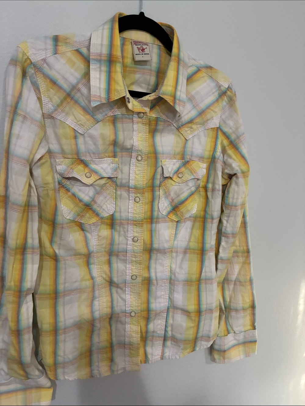 True Religion Yellow Plaid Long-Sleeve Button-Down Shirt - Picture 5 of 8